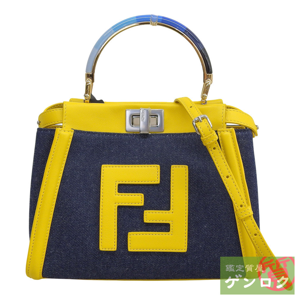 Fendi Peekaboo Iconic Handbag Crossbody Shoulder Bag Blue Yellow